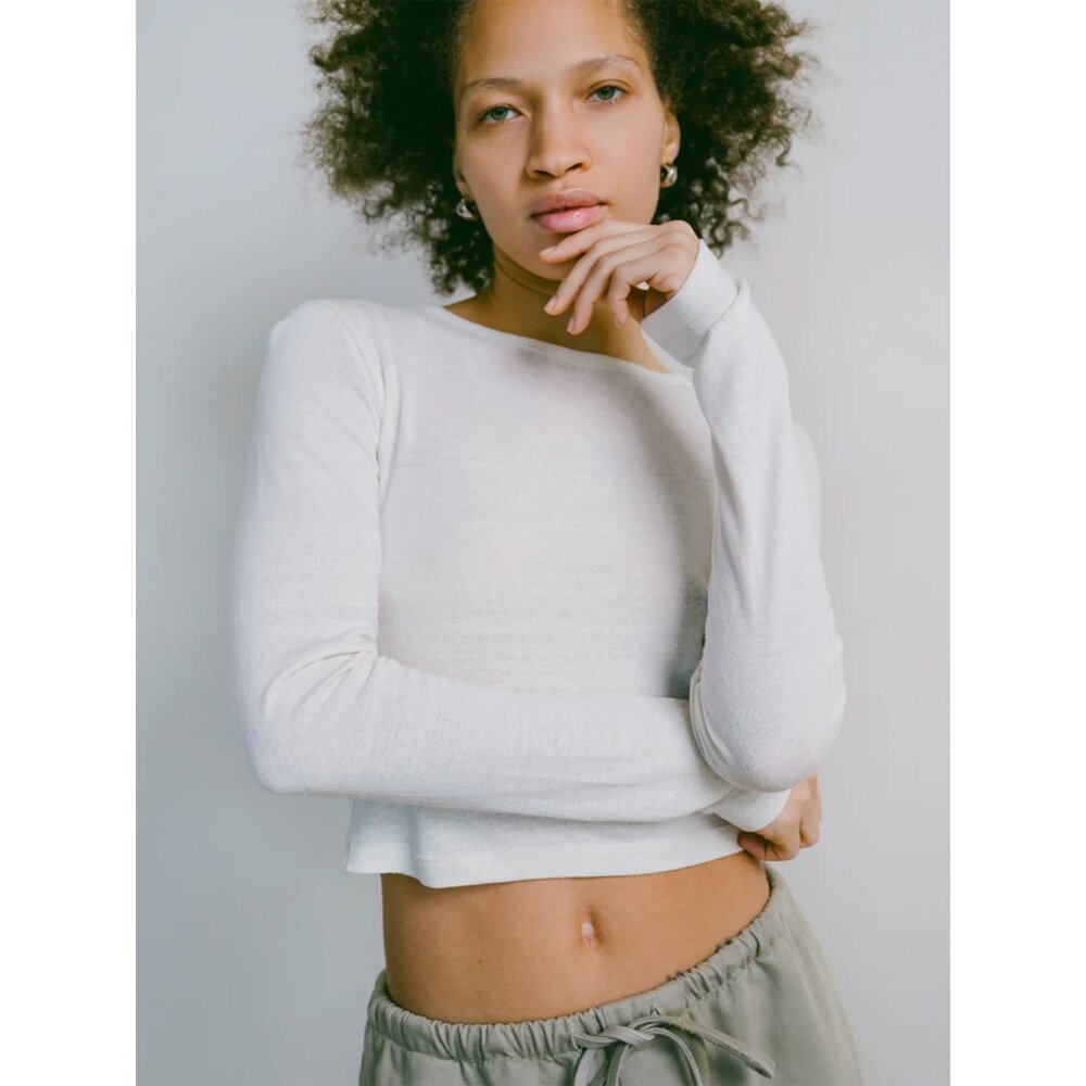 OZMA White Long Sleeve Crop Top